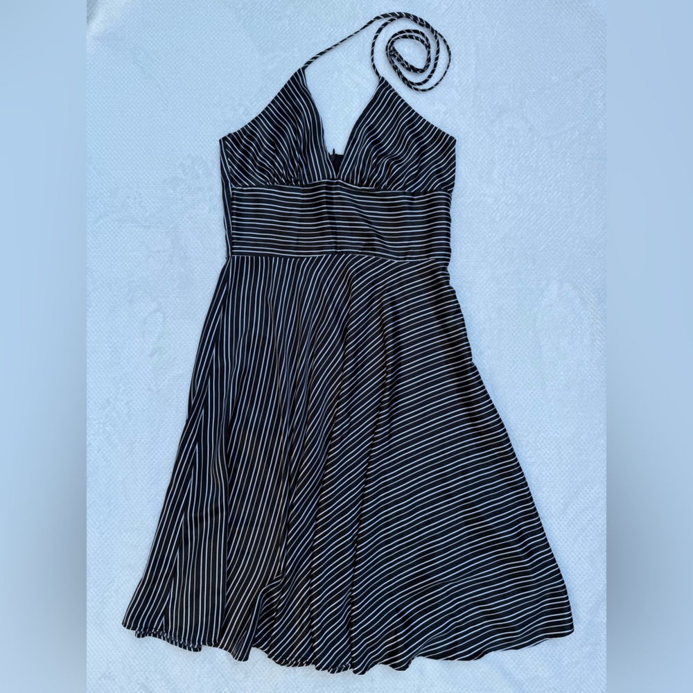 Y2K Black and White Striped Halter Sundress